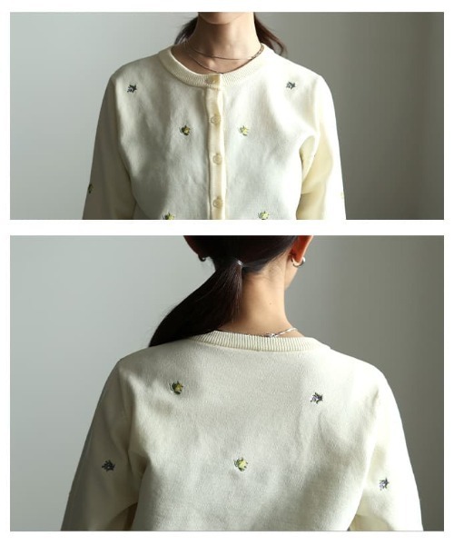 Sawa a la mode(サワアラモード)の「ミニ刺繍クルーネックカーディガン(カーディガン/ボレロ・レディース・ブラック/アイボリー・FREE)」の6枚目の写真