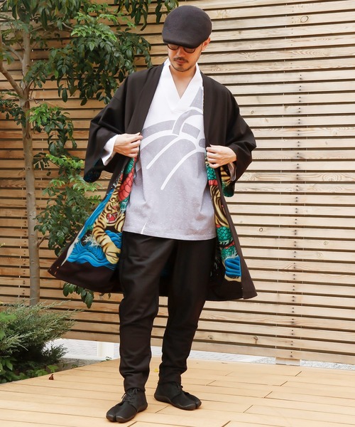倭物やカヤ（ワモノヤカヤ）の「【鈴木ひょっとこ×倭物やカヤ】リバーシブル羽織（カーディガン/ボレロ・メンズ・ブラック/ネイビー/ブラウン・FREE）」の20枚目の写真