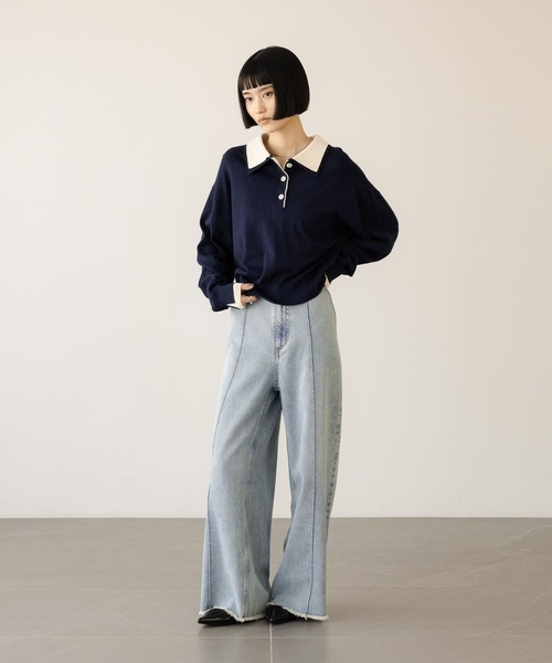 LOWRYS FARM（ローリーズファーム）の「ハイウエストバギーデニム 637569（デニムパンツ・レディース・ブラック/ブルー/オレンジ・LARGE/MEDIUM）」の4枚目の写真