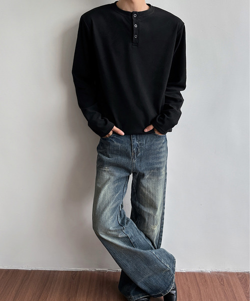 neos(ネオス)の「【neos】ルーズシルエット ヘンリーネック ロングスリーブ Tシャツ ユニセックス(Tシャツ/カットソー・メンズ・ワインレッド/ブラック/チャコールグレー/ホワイト・MEDIUM/X-LARGE/LARGE)」の20枚目の写真