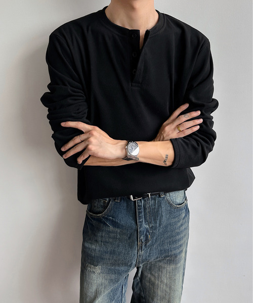 neos(ネオス)の「【neos】ルーズシルエット ヘンリーネック ロングスリーブ Tシャツ ユニセックス(Tシャツ/カットソー・メンズ・ワインレッド/ブラック/チャコールグレー/ホワイト・MEDIUM/X-LARGE/LARGE)」の22枚目の写真