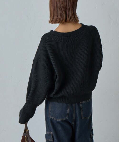 goocy（グーシー）の「7G重ねリブＶネックカーディガン（カーディガン/ボレロ・レディース・ブラック/グレー・FREE）」の4枚目の写真