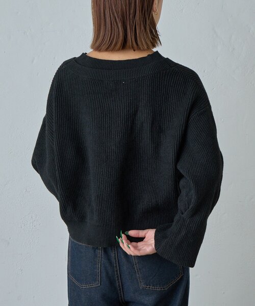 goocy（グーシー）の「7G重ねリブＶネックカーディガン（カーディガン/ボレロ・レディース・ブラック/グレー・FREE）」の6枚目の写真