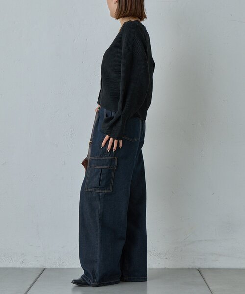 goocy（グーシー）の「7G重ねリブＶネックカーディガン（カーディガン/ボレロ・レディース・ブラック/グレー・FREE）」の7枚目の写真