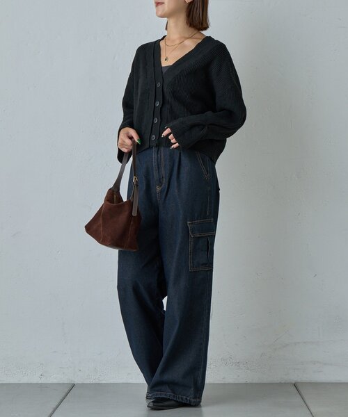 goocy（グーシー）の「7G重ねリブＶネックカーディガン（カーディガン/ボレロ・レディース・ブラック/グレー・FREE）」の8枚目の写真