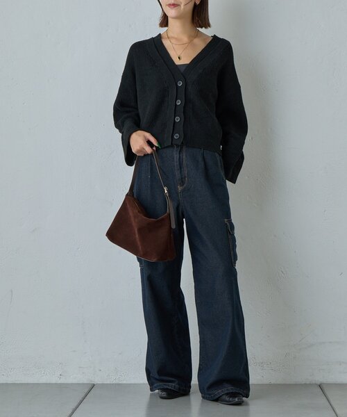 goocy（グーシー）の「7G重ねリブＶネックカーディガン（カーディガン/ボレロ・レディース・ブラック/グレー・FREE）」の9枚目の写真