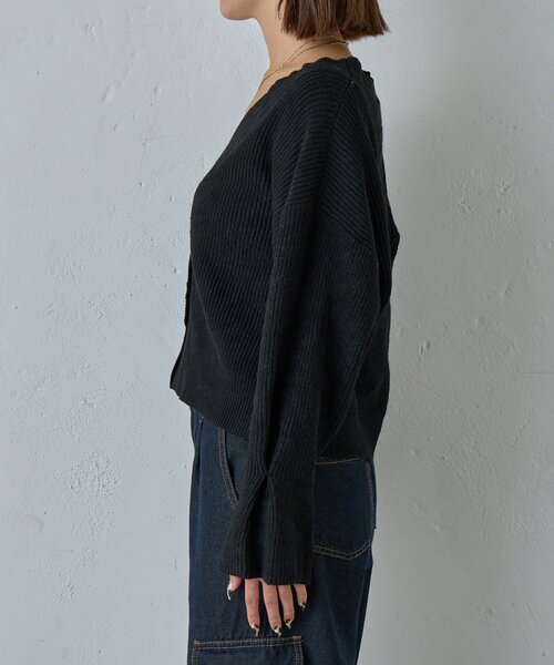 goocy（グーシー）の「7G重ねリブＶネックカーディガン（カーディガン/ボレロ・レディース・ブラック/グレー・FREE）」の13枚目の写真