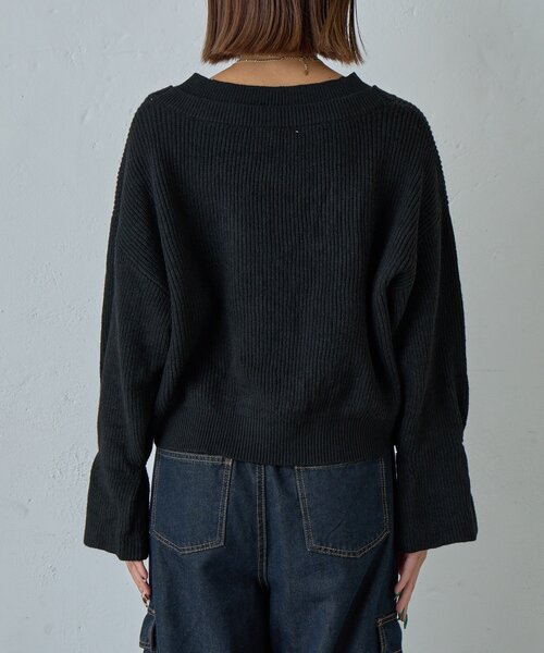 goocy（グーシー）の「7G重ねリブＶネックカーディガン（カーディガン/ボレロ・レディース・ブラック/グレー・FREE）」の14枚目の写真