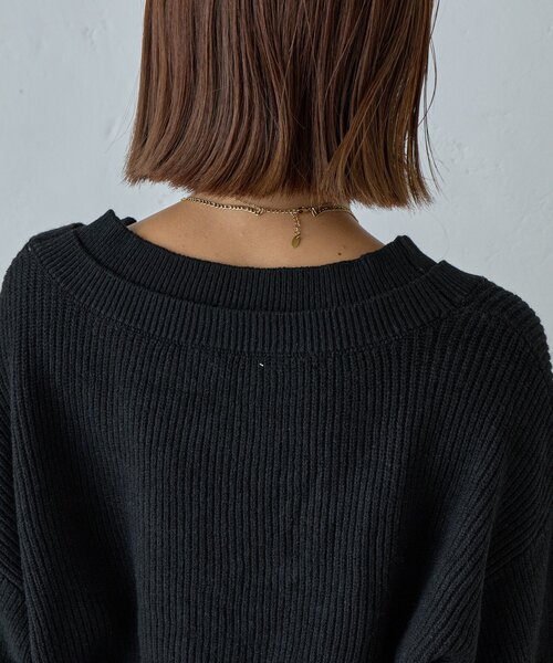 goocy（グーシー）の「7G重ねリブＶネックカーディガン（カーディガン/ボレロ・レディース・ブラック/グレー・FREE）」の15枚目の写真