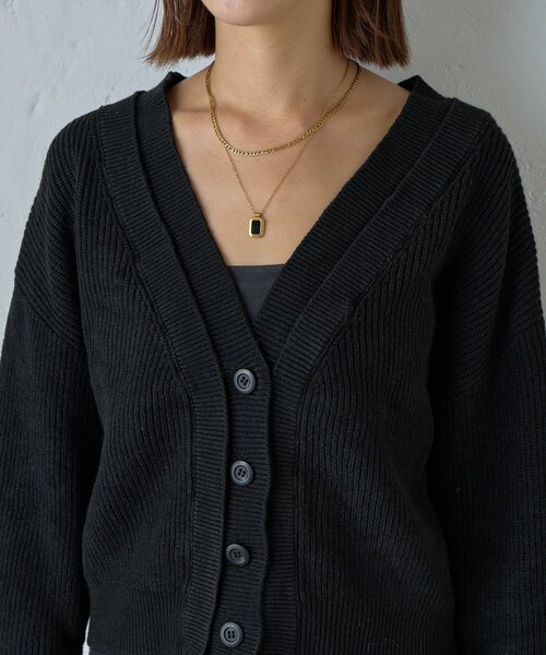 goocy（グーシー）の「7G重ねリブＶネックカーディガン（カーディガン/ボレロ・レディース・ブラック/グレー・FREE）」の16枚目の写真