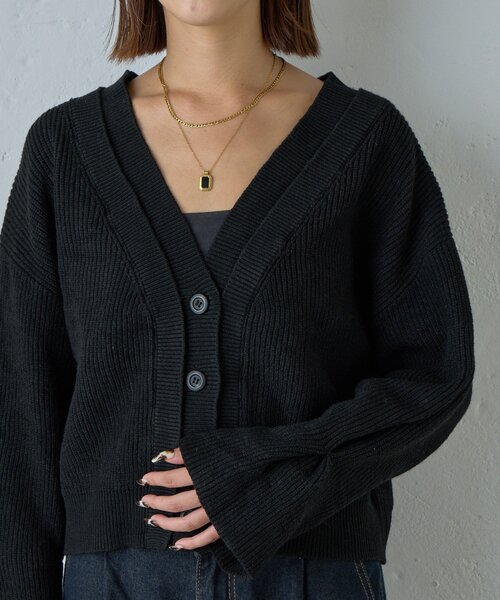 goocy（グーシー）の「7G重ねリブＶネックカーディガン（カーディガン/ボレロ・レディース・ブラック/グレー・FREE）」の17枚目の写真