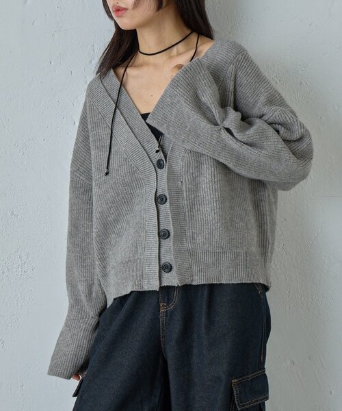 goocy（グーシー）の「7G重ねリブＶネックカーディガン（カーディガン/ボレロ・レディース・ブラック/グレー・FREE）」の22枚目の写真