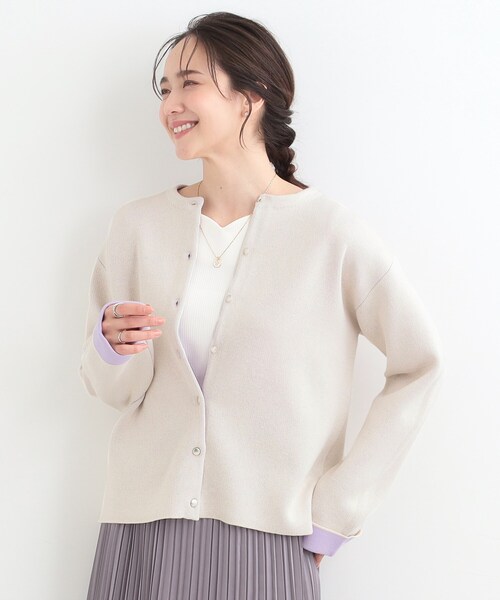 SHOO・LA・RUE（シューラルー）の「【洗濯機可/S-LL】品良くきまる ダブルフェイス 配色カーディガン（カーディガン/ボレロ・レディース・オフホワイト/ライトグリーン/ライトグレー・04/03/02/01）」の5枚目の写真
