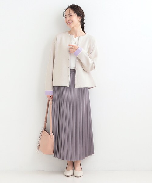 SHOO・LA・RUE（シューラルー）の「【洗濯機可/S-LL】品良くきまる ダブルフェイス 配色カーディガン（カーディガン/ボレロ・レディース・オフホワイト/ライトグリーン/ライトグレー・04/03/02/01）」の6枚目の写真