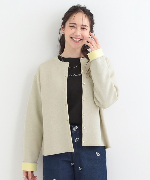 SHOO・LA・RUE（シューラルー）の「【洗濯機可/S-LL】品良くきまる ダブルフェイス 配色カーディガン（カーディガン/ボレロ・レディース・オフホワイト/ライトグリーン/ライトグレー・04/03/02/01）」の8枚目の写真