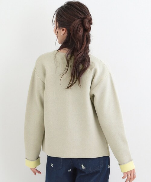 SHOO・LA・RUE（シューラルー）の「【洗濯機可/S-LL】品良くきまる ダブルフェイス 配色カーディガン（カーディガン/ボレロ・レディース・オフホワイト/ライトグリーン/ライトグレー・04/03/02/01）」の9枚目の写真