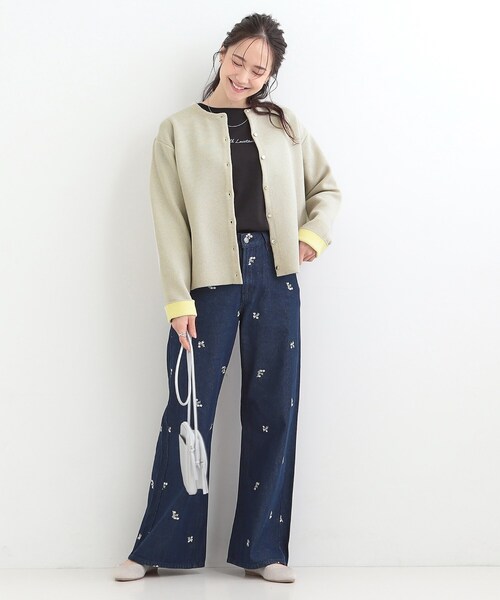 SHOO・LA・RUE（シューラルー）の「【洗濯機可/S-LL】品良くきまる ダブルフェイス 配色カーディガン（カーディガン/ボレロ・レディース・オフホワイト/ライトグリーン/ライトグレー・04/03/02/01）」の10枚目の写真