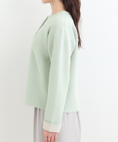 SHOO・LA・RUE（シューラルー）の「【洗濯機可/S-LL】品良くきまる ダブルフェイス 配色カーディガン（カーディガン/ボレロ・レディース・オフホワイト/ライトグリーン/ライトグレー・04/03/02/01）」の17枚目の写真