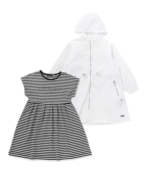 BeBe（ベベ）の「ボーダーギャザーワンピース+シアータフタロングパーカーセット（セットアップ・キッズ・ブルー/ホワイト・150cm/130cm/140cm）」の16枚目の写真