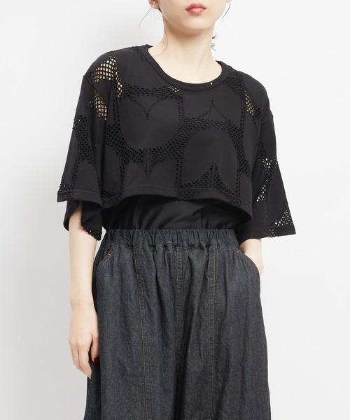 gomme（ゴム）の「ショートメッシュＴ（Tシャツ/カットソー・レディース・ブラック/ブラウン/ホワイト・MEDIUM）」の3枚目の写真