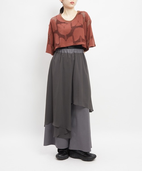 gomme（ゴム）の「ショートメッシュＴ（Tシャツ/カットソー・レディース・ブラック/ブラウン/ホワイト・MEDIUM）」の12枚目の写真