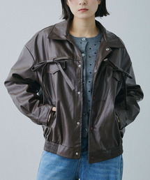 Mirette（ミレット）の「フロントリボンポケット 合成皮革 ブルゾン / Front Ribbon Pocket Jacket（ライダースジャケット）」