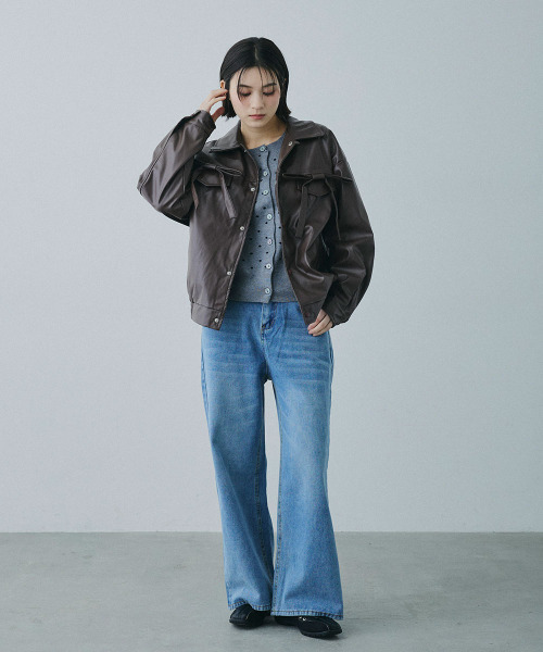 Mirette（ミレット）の「フロントリボンポケット 合成皮革 ブルゾン / Front Ribbon Pocket Jacket（ライダースジャケット・レディース・ブラウン・MEDIUM/SMALL）」の10枚目の写真