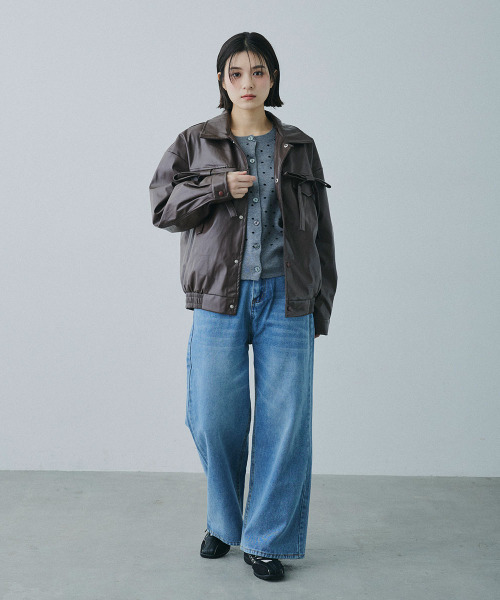 Mirette（ミレット）の「フロントリボンポケット 合成皮革 ブルゾン / Front Ribbon Pocket Jacket（ライダースジャケット・レディース・ブラウン・MEDIUM/SMALL）」の11枚目の写真