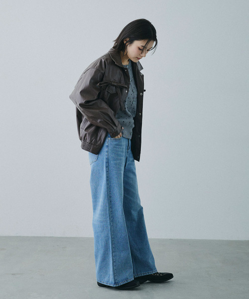 Mirette（ミレット）の「フロントリボンポケット 合成皮革 ブルゾン / Front Ribbon Pocket Jacket（ライダースジャケット・レディース・ブラウン・MEDIUM/SMALL）」の15枚目の写真