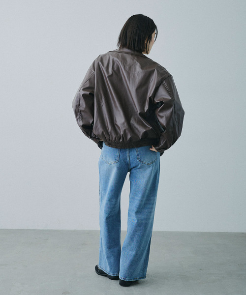 Mirette（ミレット）の「フロントリボンポケット 合成皮革 ブルゾン / Front Ribbon Pocket Jacket（ライダースジャケット・レディース・ブラウン・MEDIUM/SMALL）」の16枚目の写真