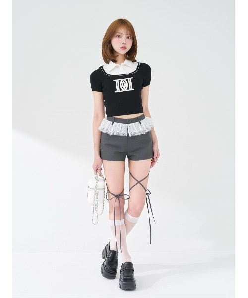 Darich(ダーリッチ)の「レースドッキングリボンショートパンツ(その他パンツ・レディース・ブラック/アイボリー/グレー・M/S)」の6枚目の写真