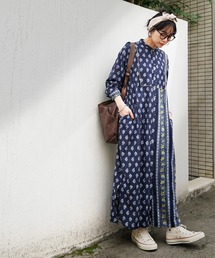 シャツワンピース（ブルー・ネイビー/青色系・花柄・ボタニカル柄