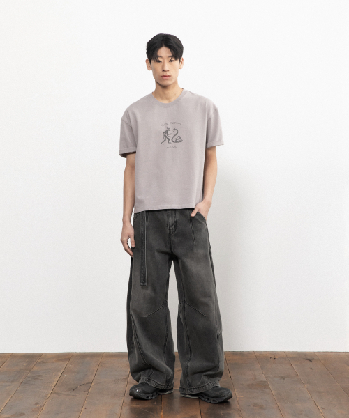 BEGIN202（ビギン202）の「[3カラー] ミョドク クロップTシャツ（Tシャツ/カットソー・メンズ・ブラック/グレー/チャコール・1/2/3）」の6枚目の写真