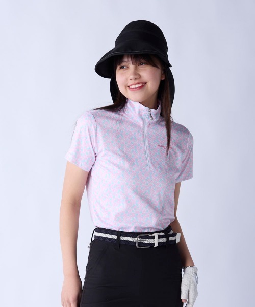 marie claire(マリ・クレール)の「【marie claire:マリ.クレール】レディースハーフジップ半袖シャツ 接触冷感 吸汗速乾 ゴルフ(シャツ/ブラウス・レディース・ブルー/イエロー/ピンク・XX-LARGE/X-LARGE/LARGE/MEDIUM)」の3枚目の写真
