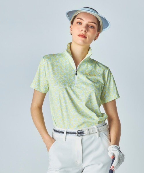 marie claire(マリ・クレール)の「【marie claire:マリ.クレール】レディースハーフジップ半袖シャツ 接触冷感 吸汗速乾 ゴルフ(シャツ/ブラウス・レディース・ブルー/イエロー/ピンク・XX-LARGE/X-LARGE/LARGE/MEDIUM)」の2枚目の写真