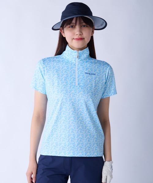 marie claire(マリ・クレール)の「【marie claire:マリ.クレール】レディースハーフジップ半袖シャツ 接触冷感 吸汗速乾 ゴルフ(シャツ/ブラウス・レディース・ブルー/イエロー/ピンク・XX-LARGE/X-LARGE/LARGE/MEDIUM)」の1枚目の写真