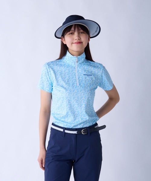 marie claire(マリ・クレール)の「【marie claire:マリ.クレール】レディースハーフジップ半袖シャツ 接触冷感 吸汗速乾 ゴルフ(シャツ/ブラウス・レディース・ブルー/イエロー/ピンク・XX-LARGE/X-LARGE/LARGE/MEDIUM)」の4枚目の写真