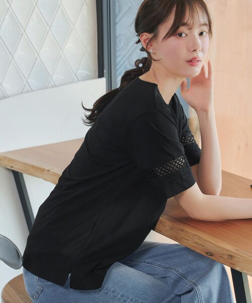 Tiaclasse(ティアクラッセ)の「「サマケア」レーススリーブトップス(Tシャツ/カットソー・レディース・オフホワイト/ブラック/グリーン・XXL/XL)」の16枚目の写真