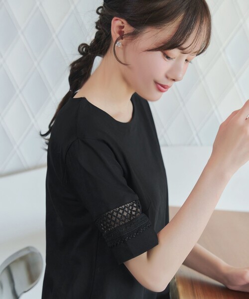 Tiaclasse(ティアクラッセ)の「「サマケア」レーススリーブトップス(Tシャツ/カットソー・レディース・オフホワイト/ブラック/グリーン・XXL/XL)」の15枚目の写真