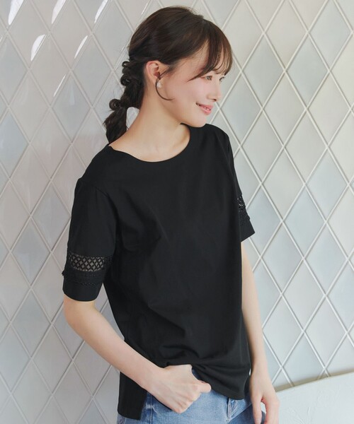 Tiaclasse(ティアクラッセ)の「「サマケア」レーススリーブトップス(Tシャツ/カットソー・レディース・オフホワイト/ブラック/グリーン・XXL/XL)」の14枚目の写真