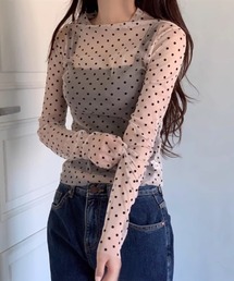 MASHIRO（マシロ）の「【MASHIRO】ドットシアーカットオフカットソー 長袖 Y2K(MA/EK151)（Tシャツ/カットソー）」