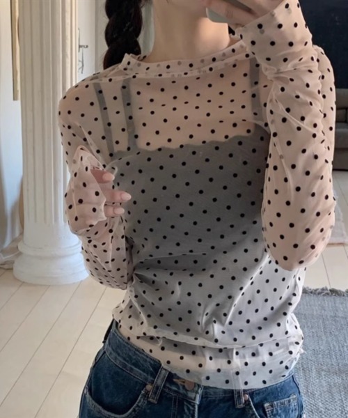 MASHIRO（マシロ）の「【MASHIRO】ドットシアーカットオフカットソー 長袖 Y2K(MA/EK151)（Tシャツ/カットソー・レディース・ブラック/ホワイト・FREE）」の19枚目の写真