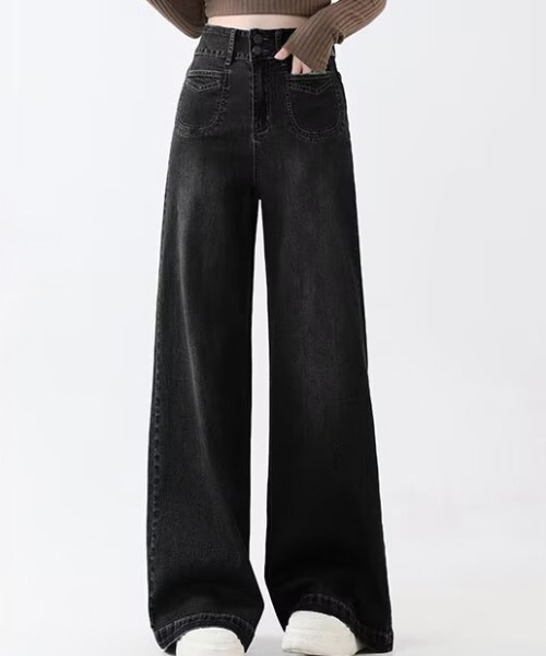 Teem Store(チームストア)の「ダブルボタンハイウエストワイドデニムパンツ(デニムパンツ・レディース・ダークブルー/ブルー/ブラック/チャコール・M/S)」の6枚目の写真