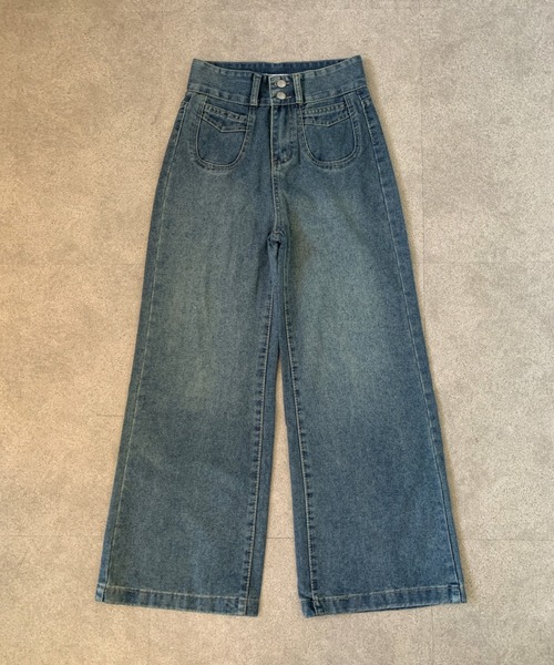 Teem Store(チームストア)の「ダブルボタンハイウエストワイドデニムパンツ(デニムパンツ・レディース・ダークブルー/ブルー/ブラック/チャコール・M/S)」の15枚目の写真