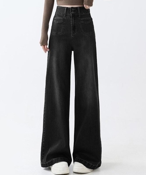 Teem Store(チームストア)の「ダブルボタンハイウエストワイドデニムパンツ(デニムパンツ・レディース・ダークブルー/ブルー/ブラック/チャコール・M/S)」の19枚目の写真