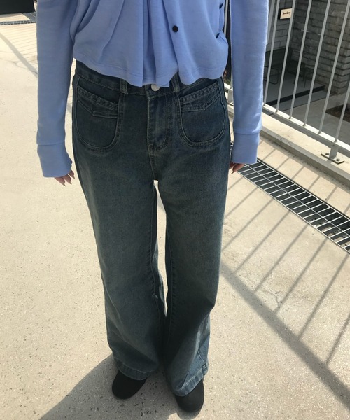 Teem Store(チームストア)の「ダブルボタンハイウエストワイドデニムパンツ(デニムパンツ・レディース・ダークブルー/ブルー/ブラック/チャコール・M/S)」の20枚目の写真