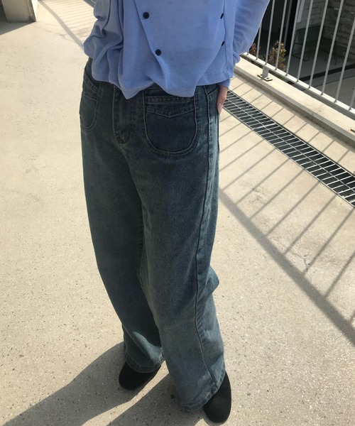 Teem Store(チームストア)の「ダブルボタンハイウエストワイドデニムパンツ(デニムパンツ・レディース・ダークブルー/ブルー/ブラック/チャコール・M/S)」の22枚目の写真