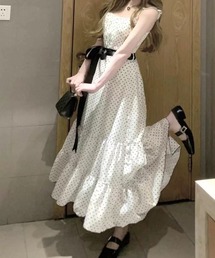 ViViDAY（ビビデー）の「【ウエストリボン付き】ドット柄ノースリーブワンピース（ワンピース）」