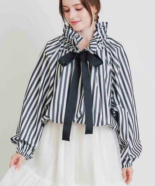 PICCIN(ピッチン)の「ザビエル太ストライプブラウス(シャツ/ブラウス・レディース・ブラック系その他/ブルー系その他・M)」の6枚目の写真