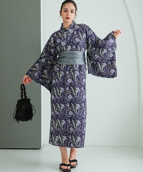 Callarus(カラルス)の「【浴衣】ブロックプリント浴衣セット(簡易ゆかた+帯)〔Callarus〕(浴衣・レディース・ブラック系/パープル系その他・FREE)」の14枚目の写真